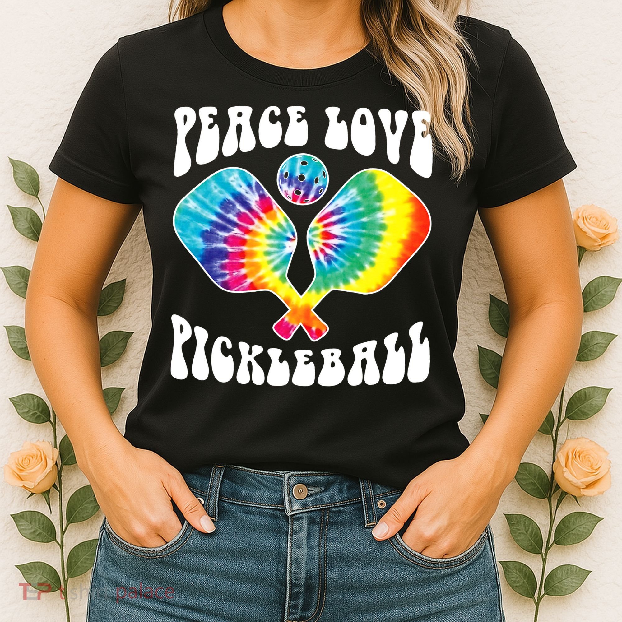 Wo Peace Love Pickleball Funny Pickleball Player Women's T-Shirt