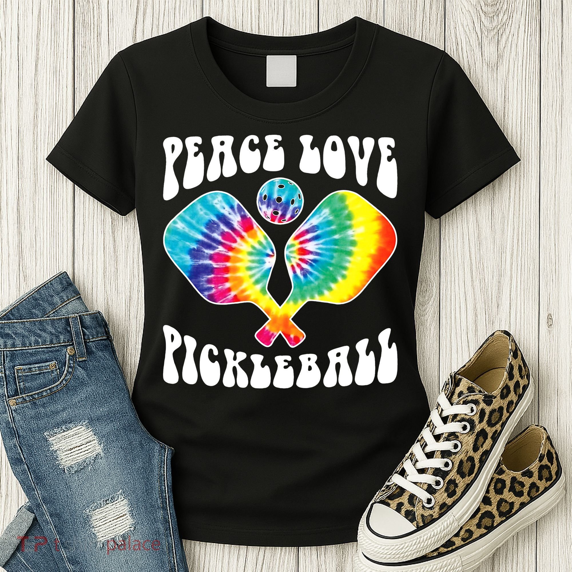 Wo Peace Love Pickleball Funny Pickleball Player Women's T-Shirt