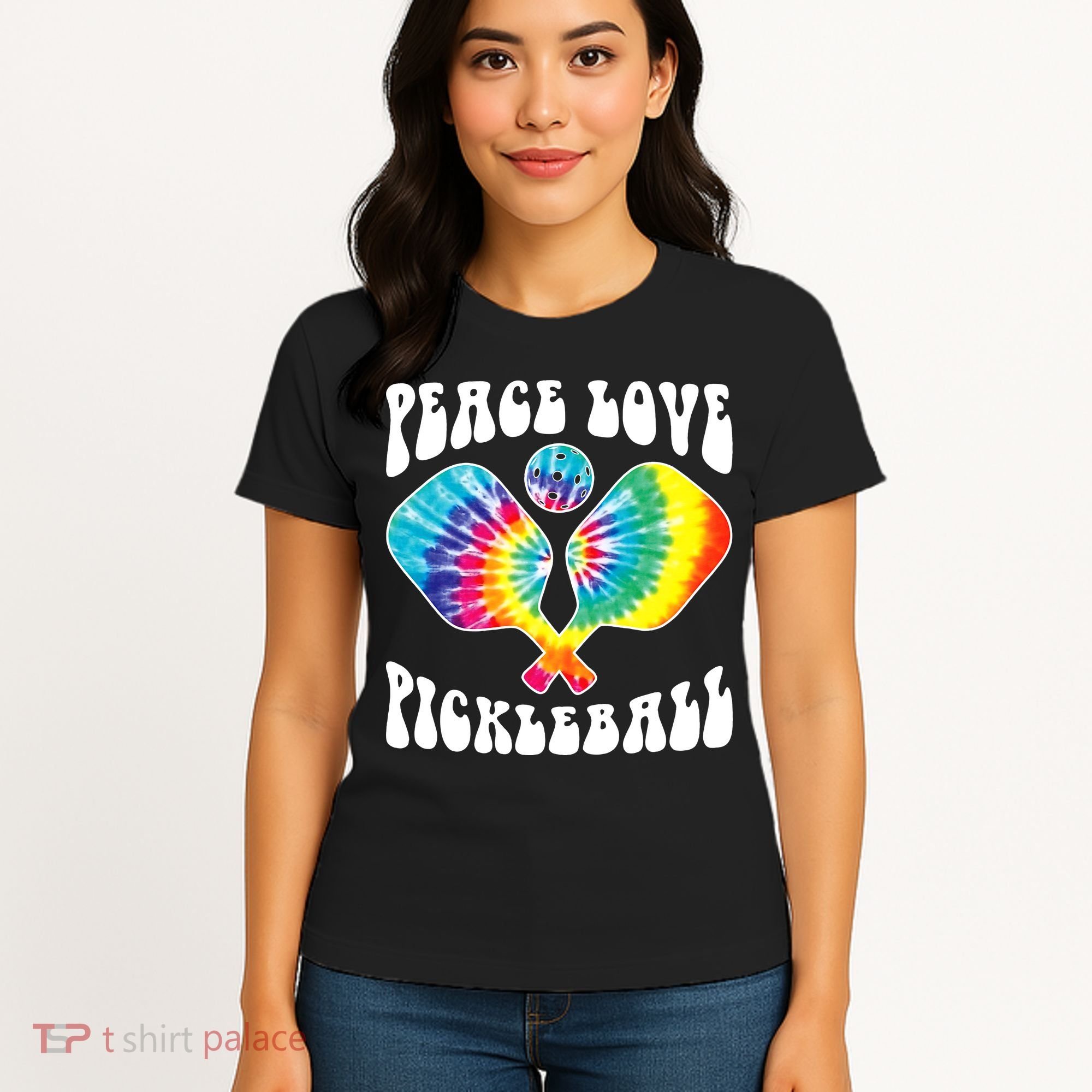 Wo Peace Love Pickleball Funny Pickleball Player Women's T-Shirt