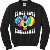 Wo Peace Love Pickleball Funny Pickleball Player Kids Sweatshirt thumb 0