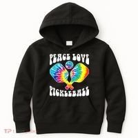 Wo Peace Love Pickleball Funny Pickleball Player Kids Hoodie thumb 0