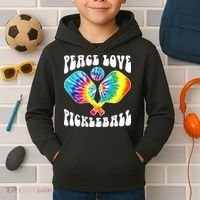 Wo Peace Love Pickleball Funny Pickleball Player Kids Hoodie thumb 2