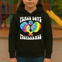 Wo Peace Love Pickleball Funny Pickleball Player Kids Hoodie thumb 3