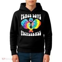 Wo Peace Love Pickleball Funny Pickleball Player Kids Hoodie thumb 4