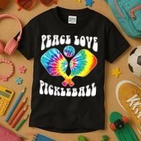 Wo Peace Love Pickleball Funny Pickleball Player Kids T-Shirt thumb 3