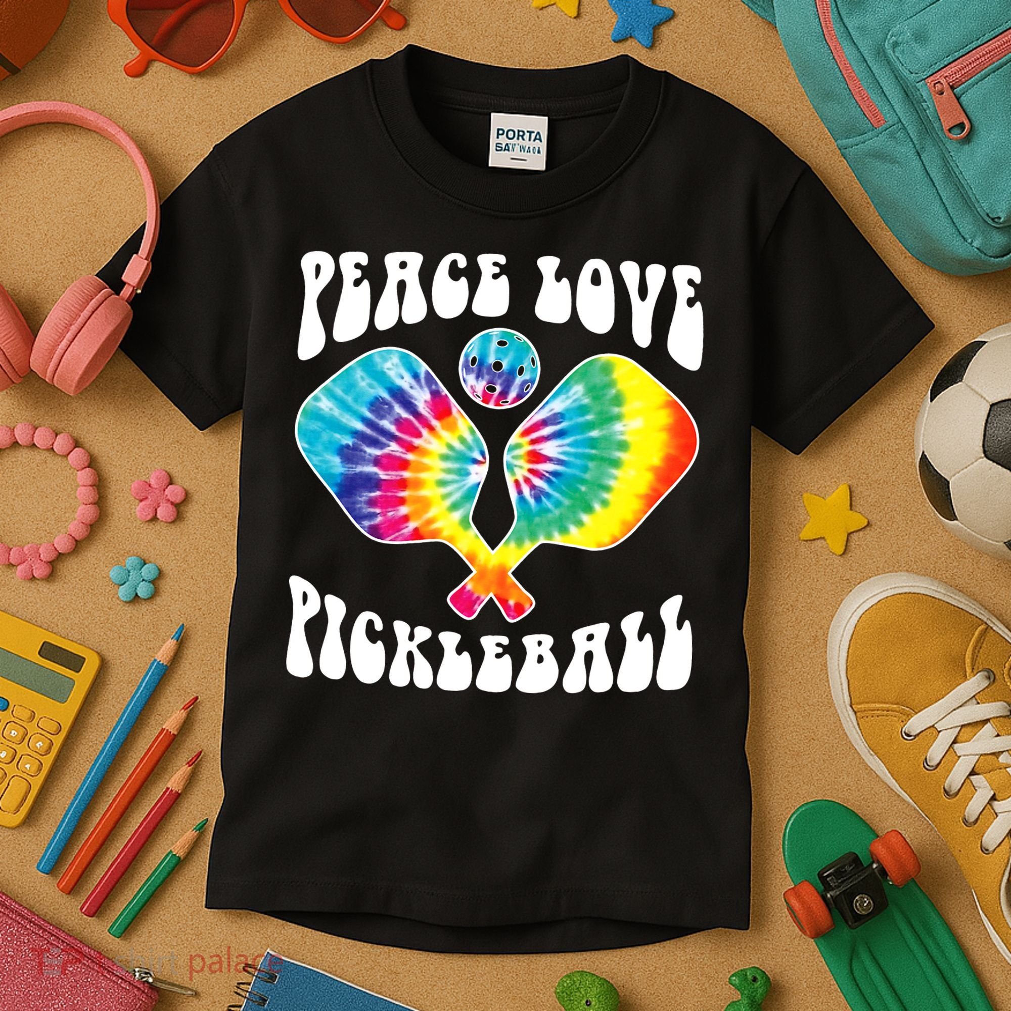 Wo Peace Love Pickleball Funny Pickleball Player Kids T-Shirt