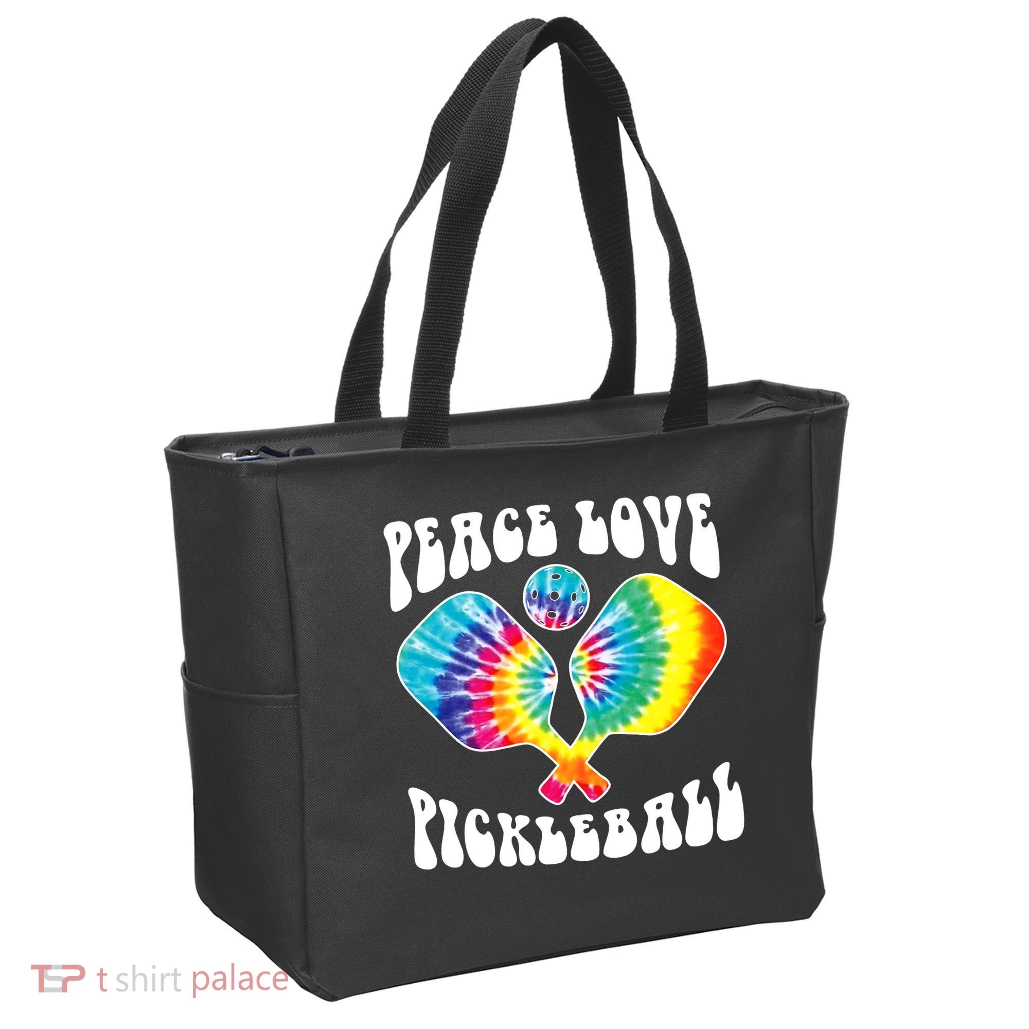 Wo Peace Love Pickleball Funny Pickleball Player Tote Bag