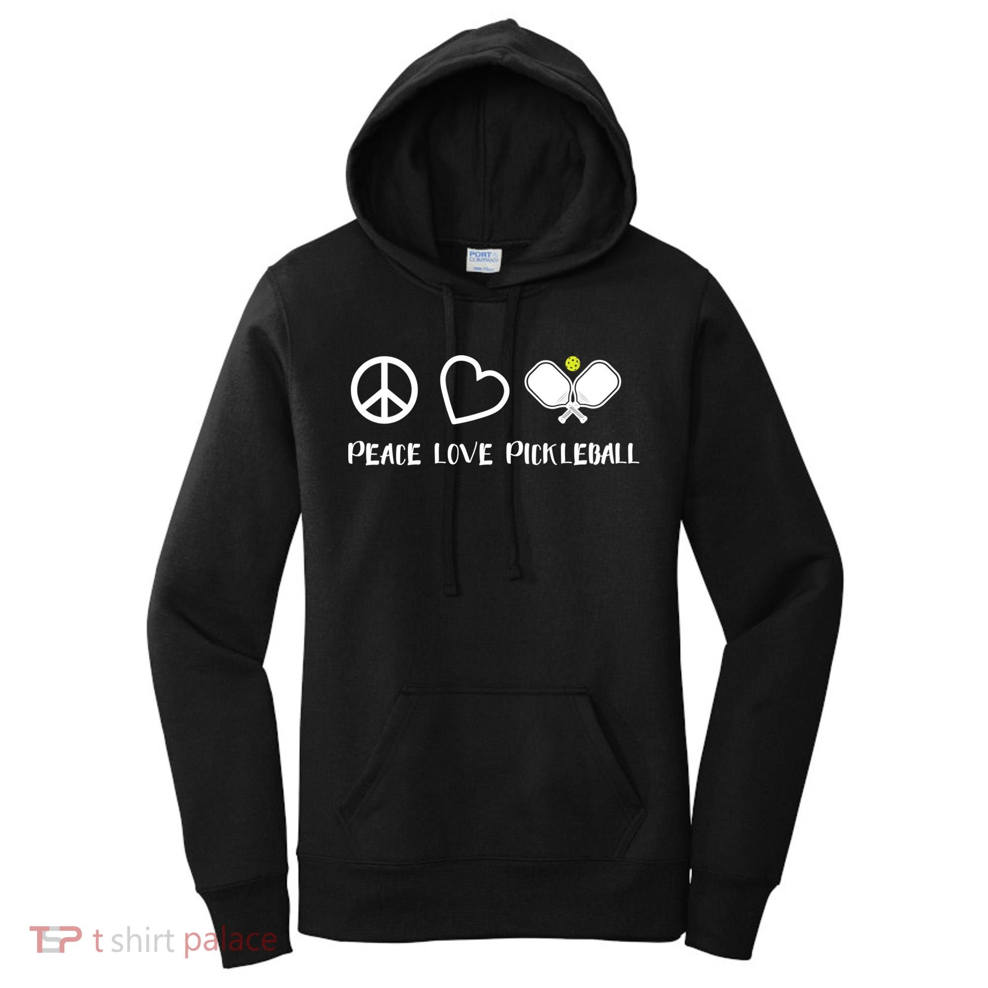 Womens Peace Love Pickleball Funny Pickleball Paddle Player Gift VNeck T Women's Hoodie