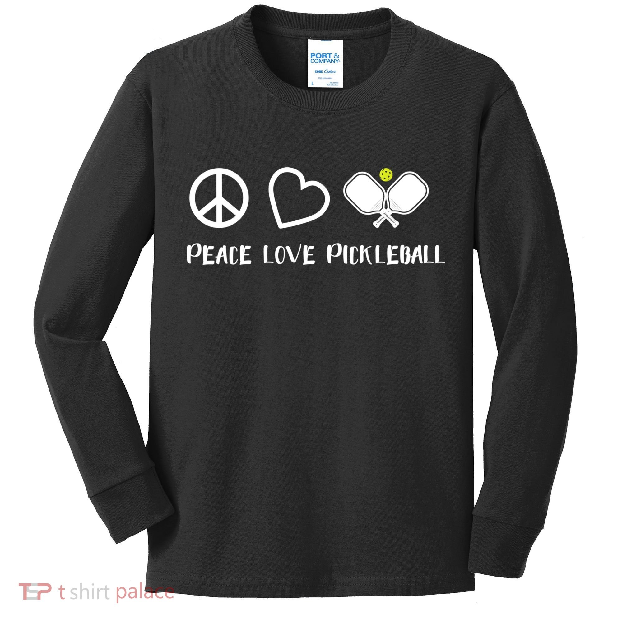 Womens Peace Love Pickleball Funny Pickleball Paddle Player Gift VNeck T Kids Long Sleeve Shirt