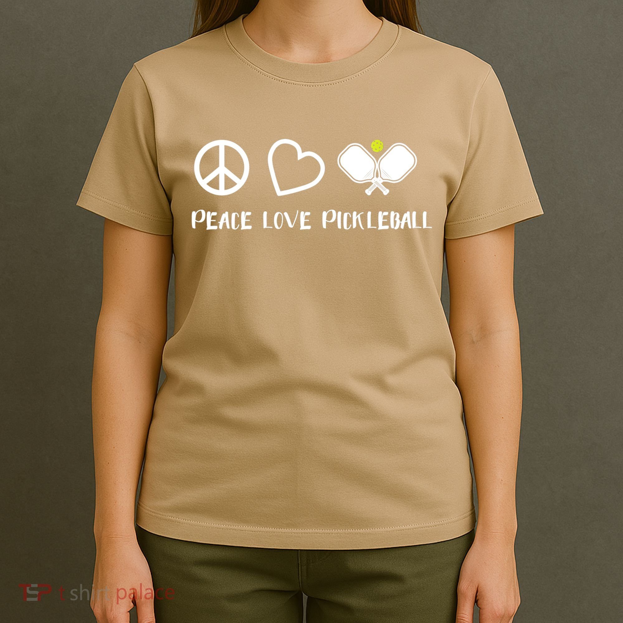 Womens Peace Love Pickleball Funny Pickleball Paddle Player Gift VNeck T T-Shirt