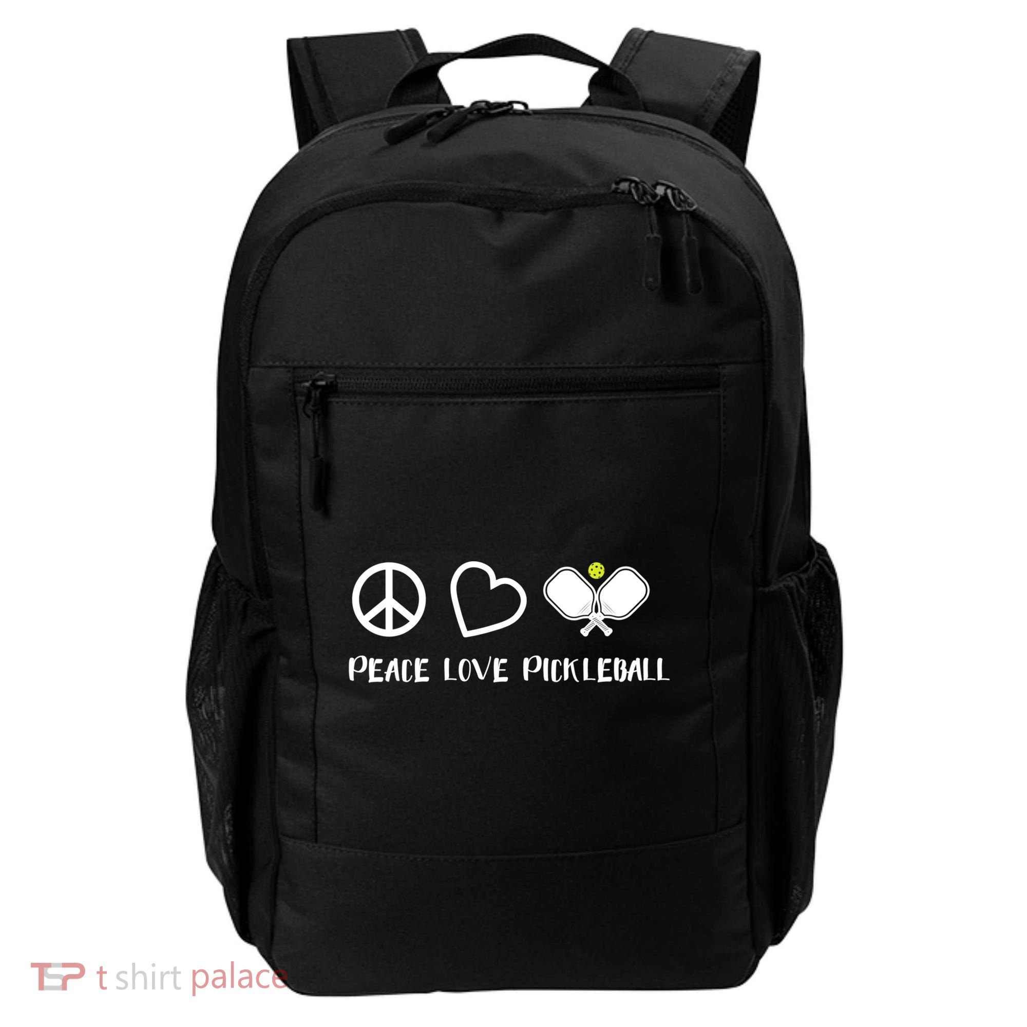 Womens Peace Love Pickleball Funny Pickleball Paddle Player Gift VNeck T Backpack
