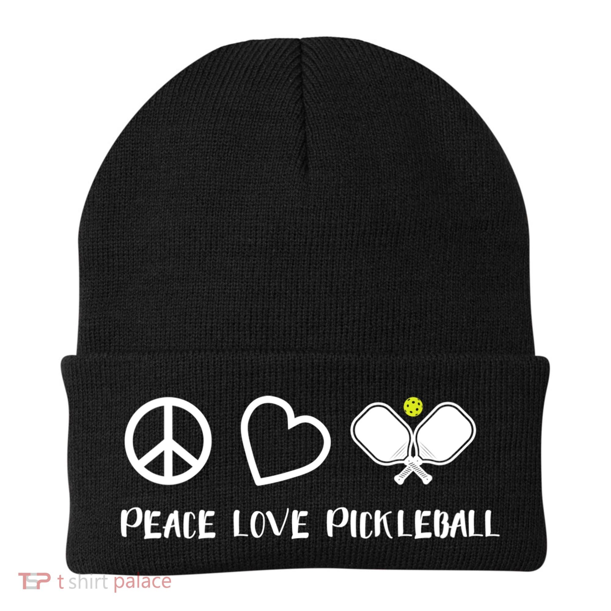 Womens Peace Love Pickleball Funny Pickleball Paddle Player Gift VNeck T Beanie