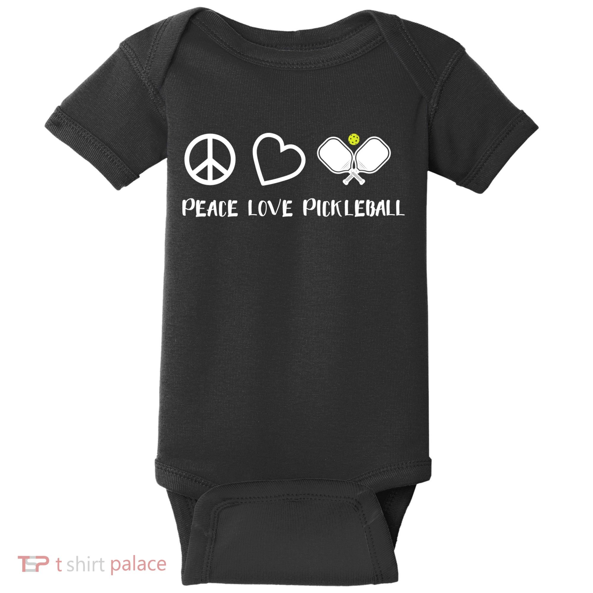 Womens Peace Love Pickleball Funny Pickleball Paddle Player Gift VNeck T Baby Bodysuit