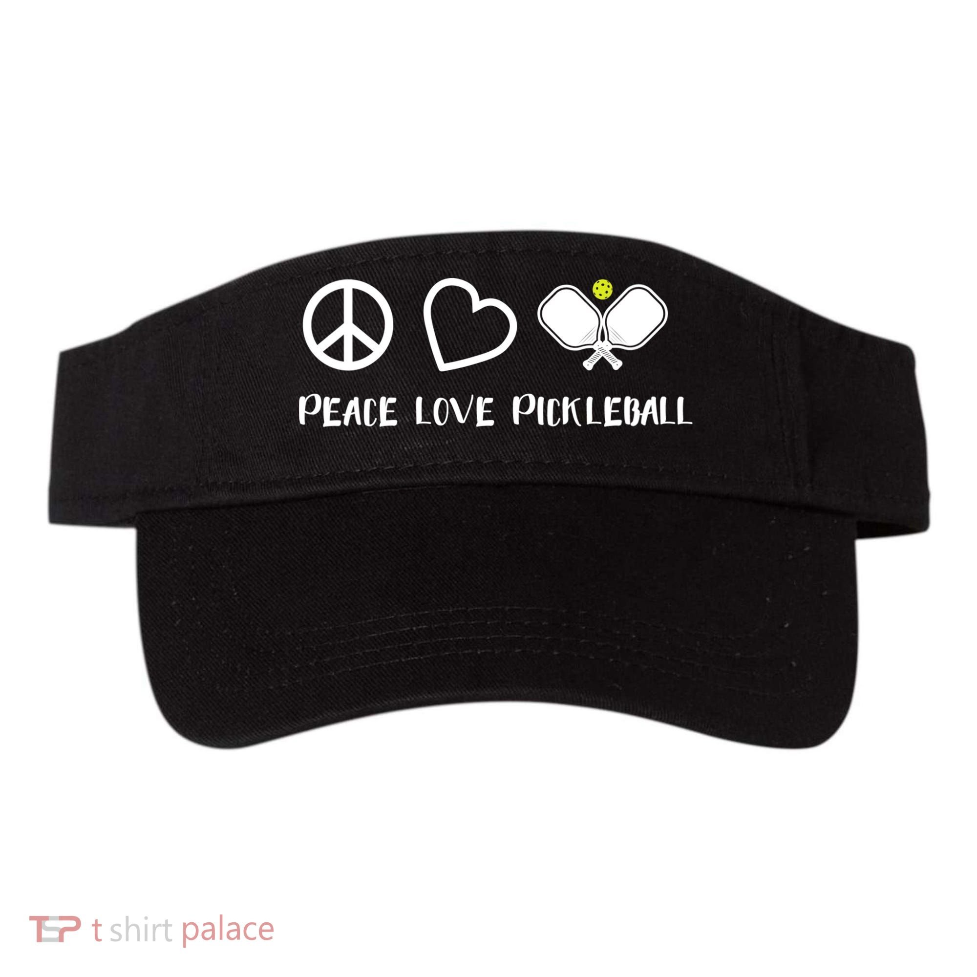 Womens Peace Love Pickleball Funny Pickleball Paddle Player Gift VNeck T Visor