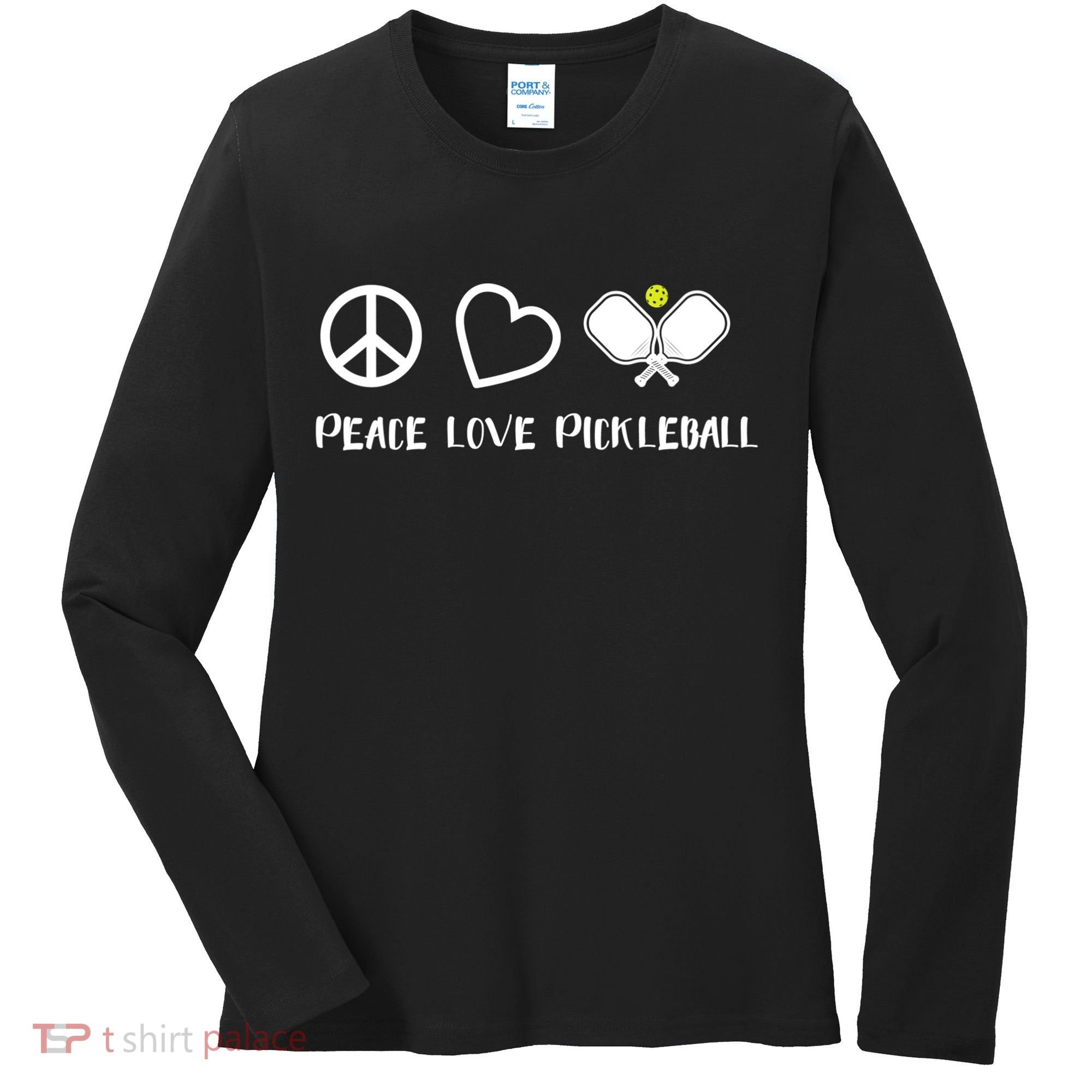 Womens Peace Love Pickleball Funny Pickleball Paddle Player Gift VNeck T Women's Long Sleeve Shirt