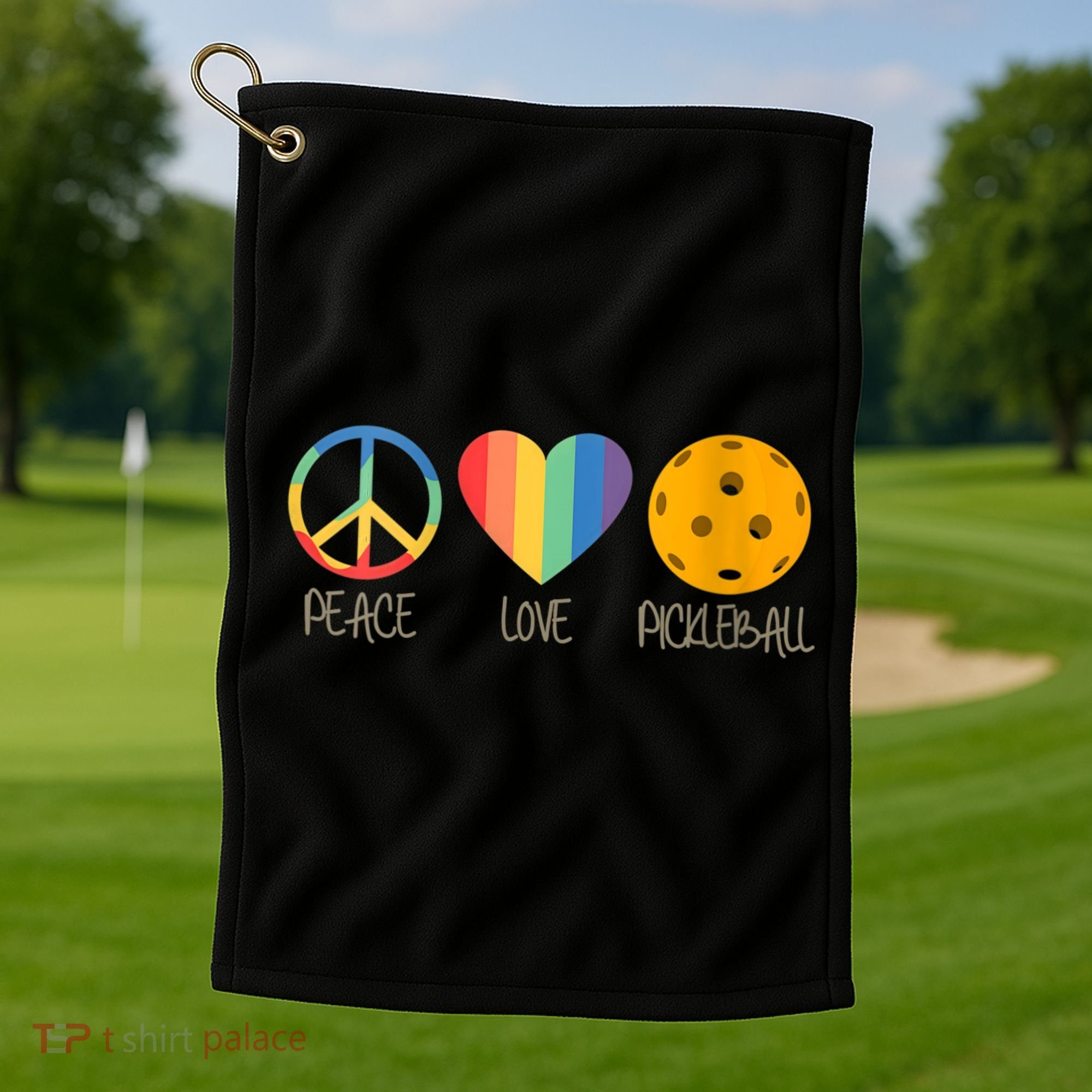 Womens Peace Love Pickleball Golf Towel
