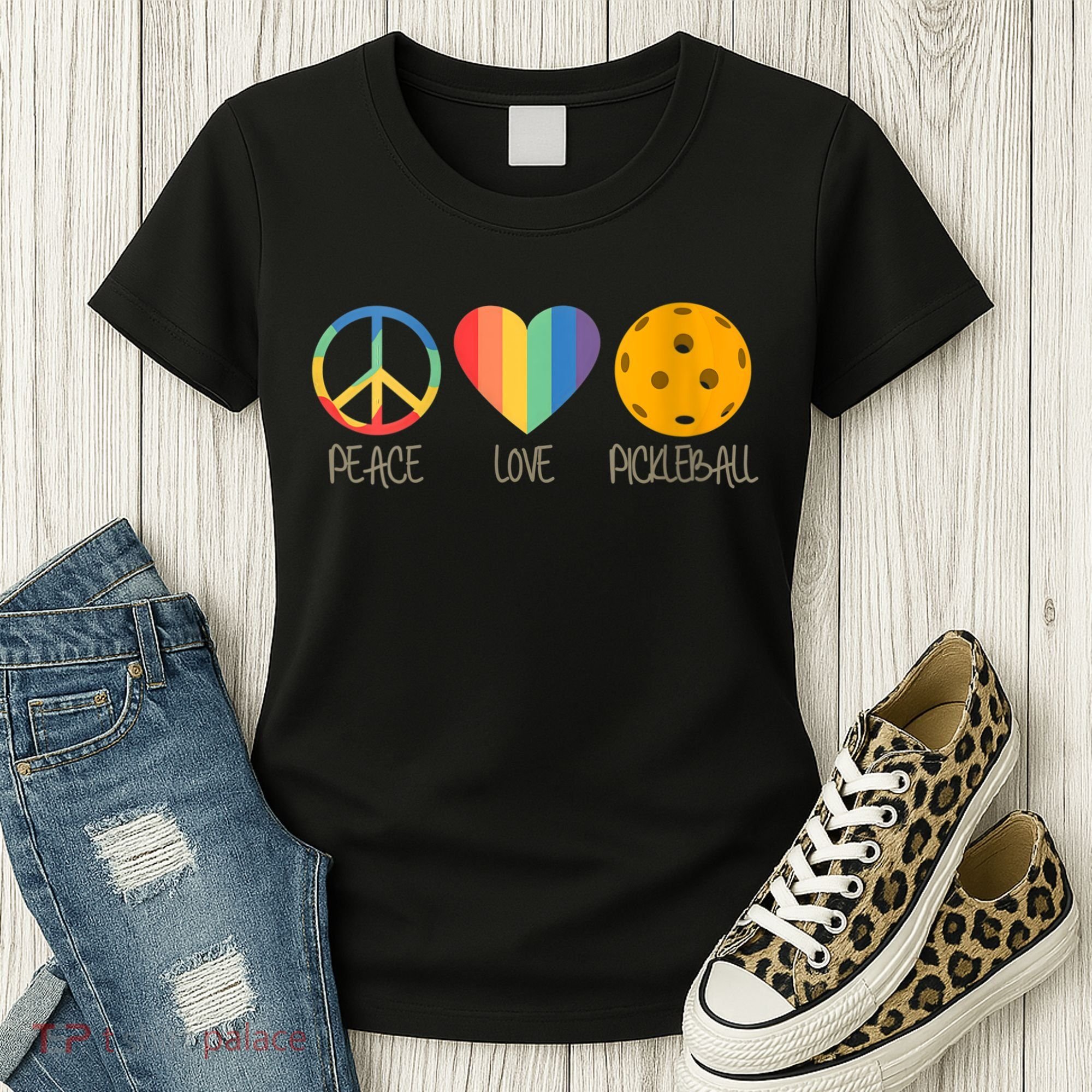 Womens Peace Love Pickleball Women's T-Shirt