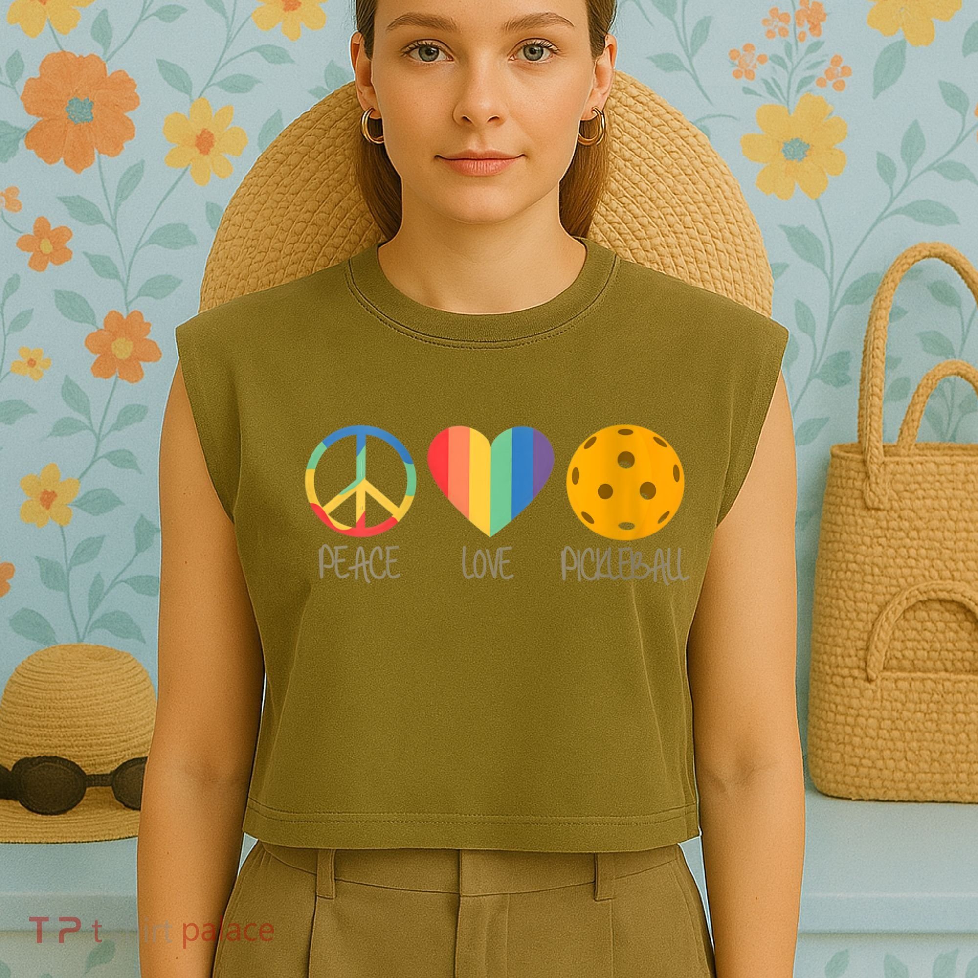 Womens Peace Love Pickleball Garment-Dyed Women's Muscle Tee