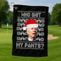 Who Pooped My Pants? Funny Biden Ugly Christmas Golf Towel thumb 1