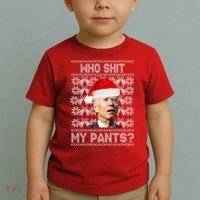 Who Pooped My Pants? Funny Biden Ugly Christmas Toddler T-Shirt thumb 2