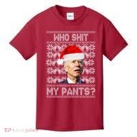 Who Pooped My Pants? Funny Biden Ugly Christmas Kids T-Shirt thumb 0