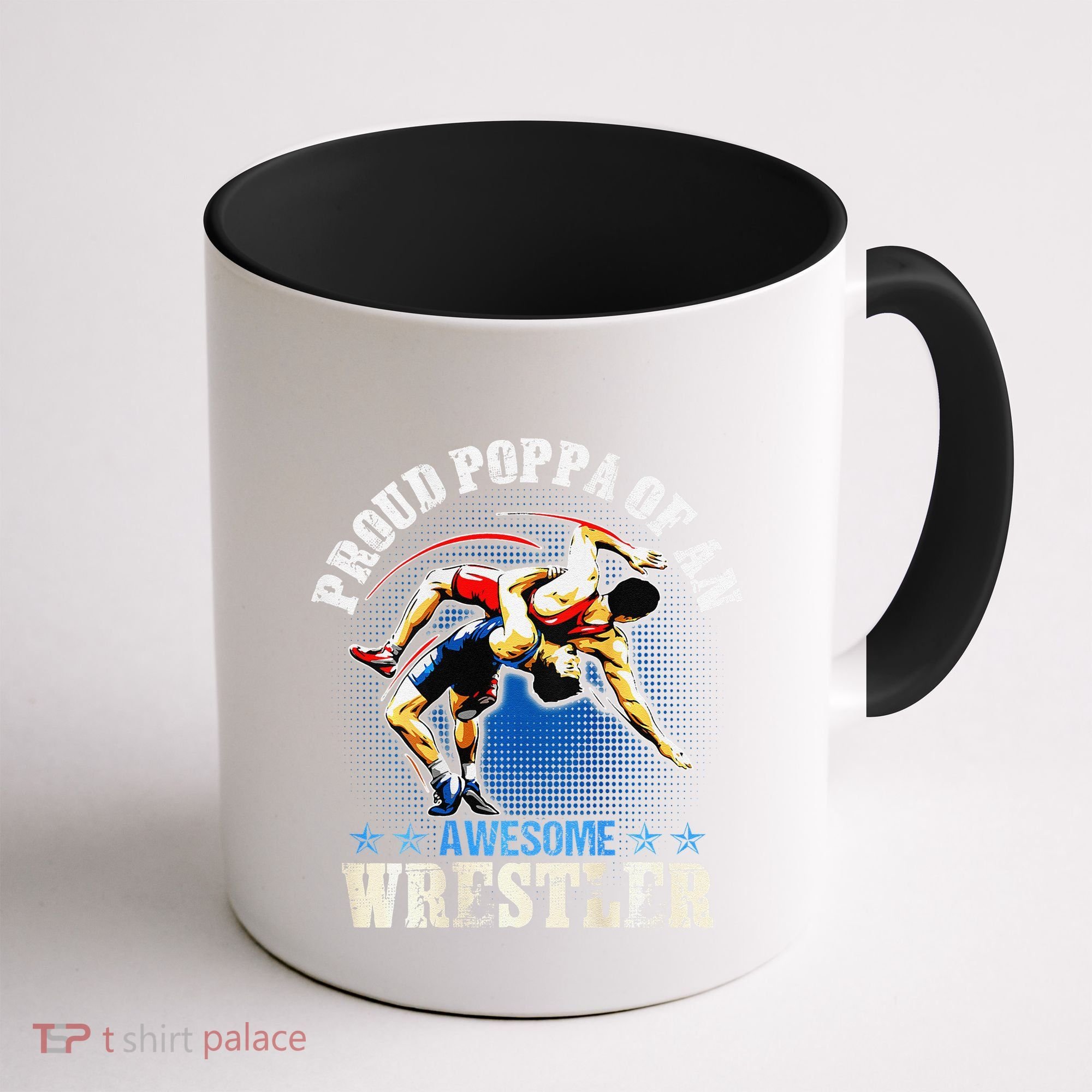 Wrestling Proud Poppa Of An Awesome Wrestler Backside Coffee Mug