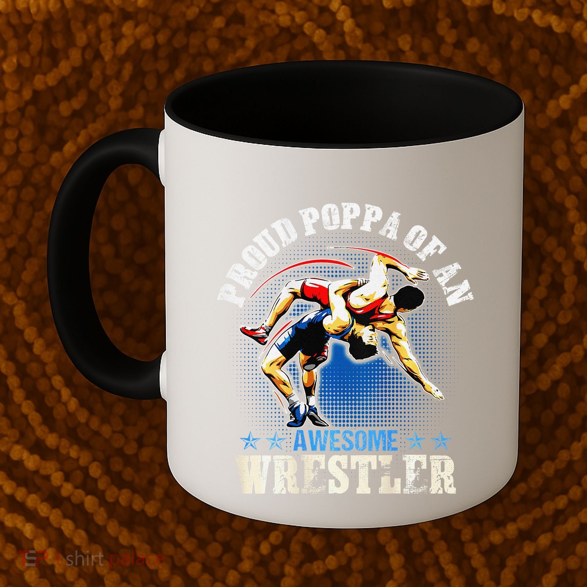 Wrestling Proud Poppa Of An Awesome Wrestler Backside Coffee Mug