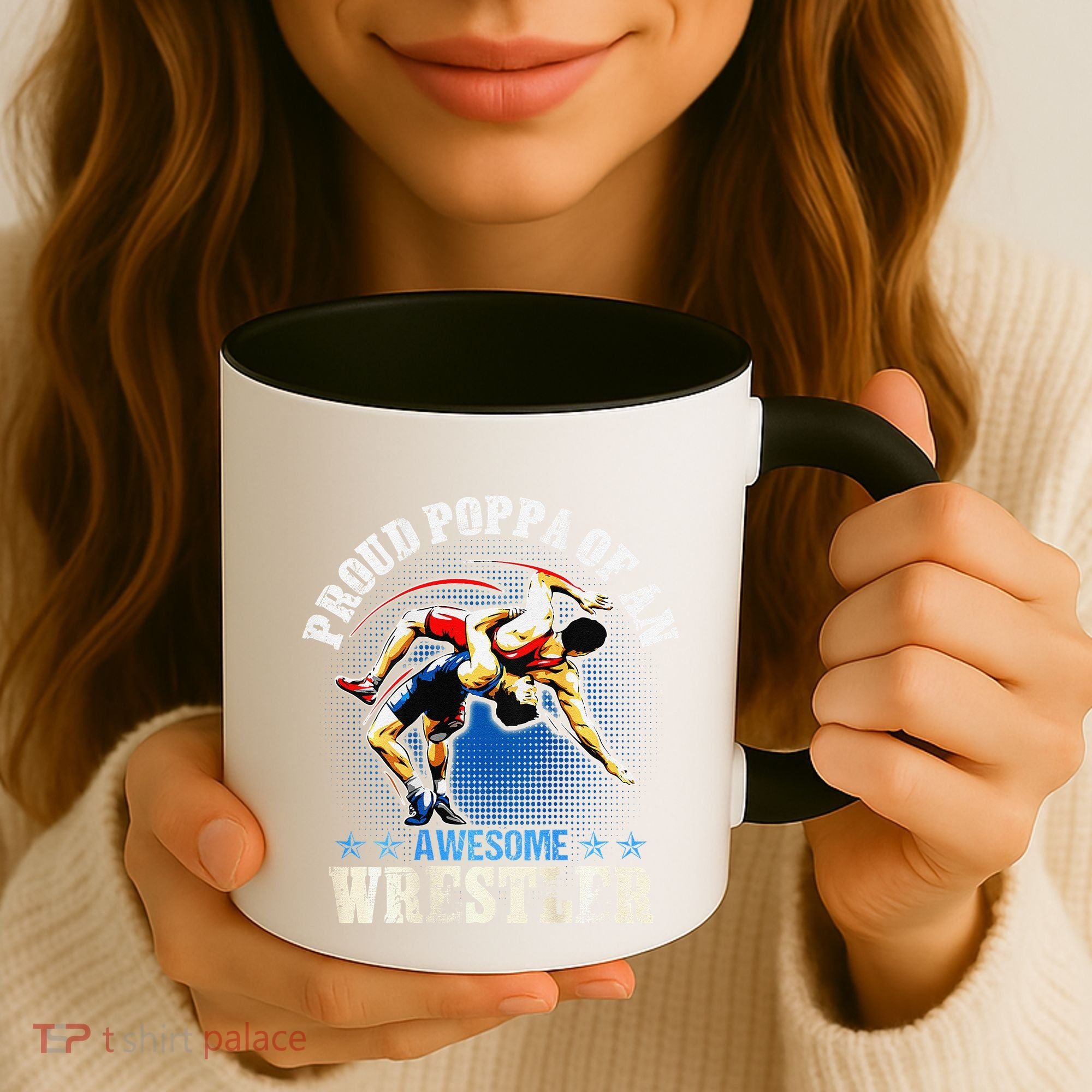 Wrestling Proud Poppa Of An Awesome Wrestler Backside Coffee Mug