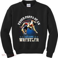 Wrestling Proud Poppa Of An Awesome Wrestler Backside Kids Sweatshirt thumb 0