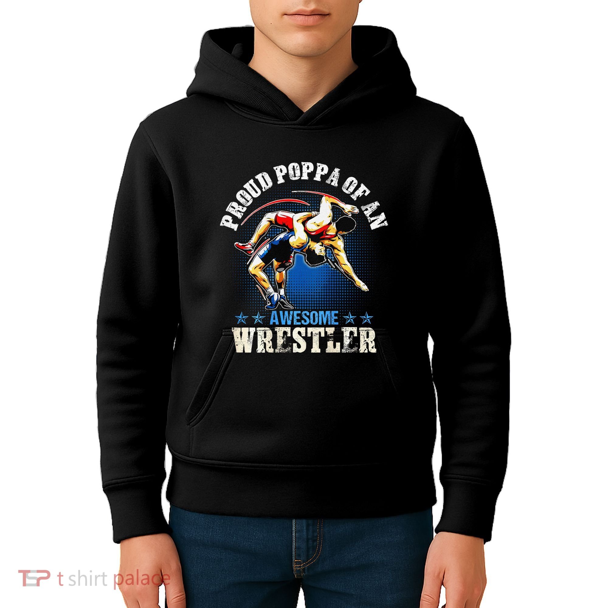 Wrestling Proud Poppa Of An Awesome Wrestler Backside Kids Hoodie