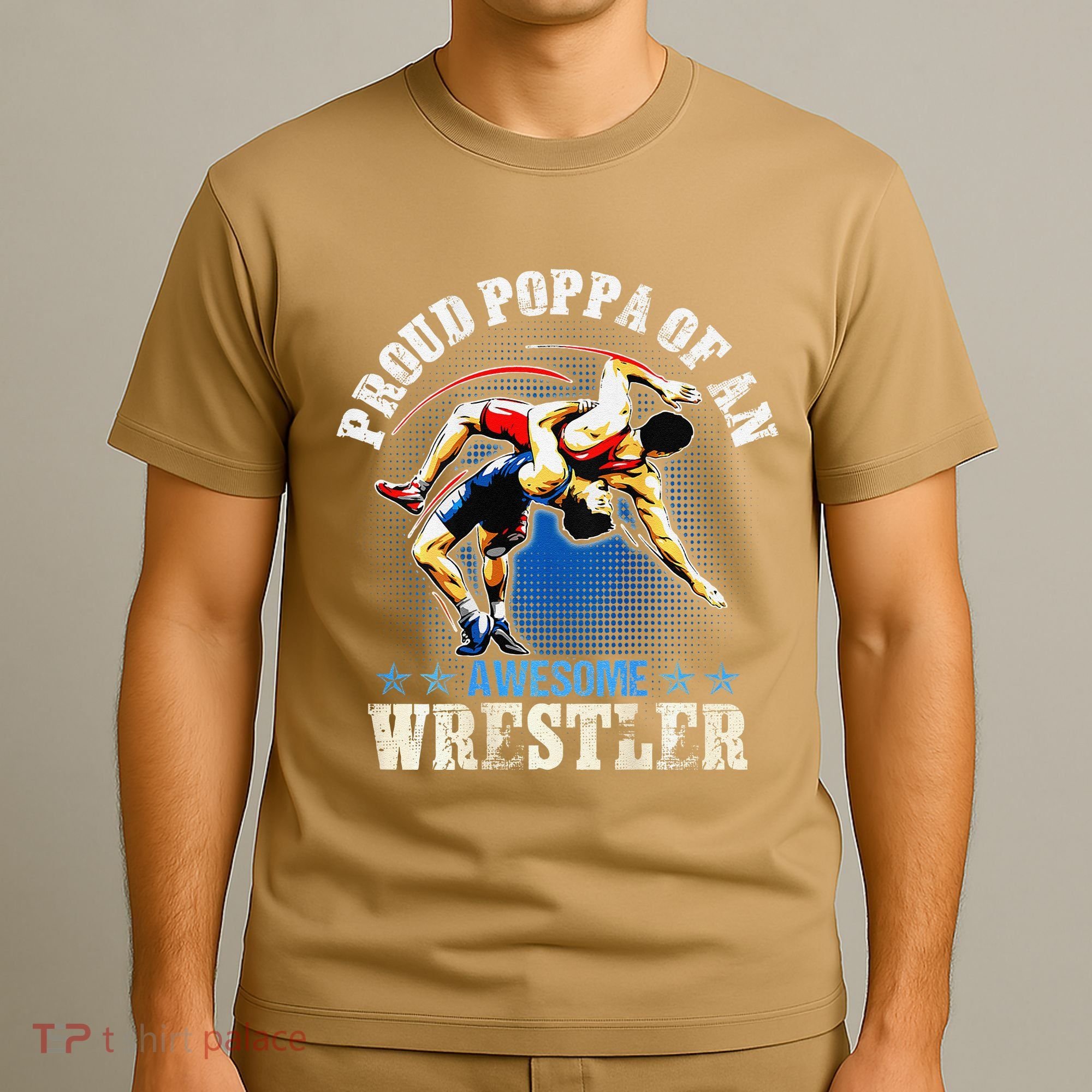 Wrestling Proud Poppa Of An Awesome Wrestler Backside T-Shirt