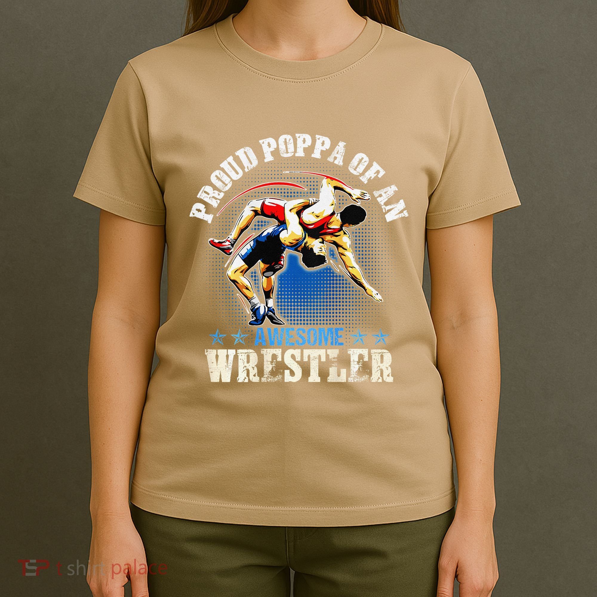 Wrestling Proud Poppa Of An Awesome Wrestler Backside T-Shirt