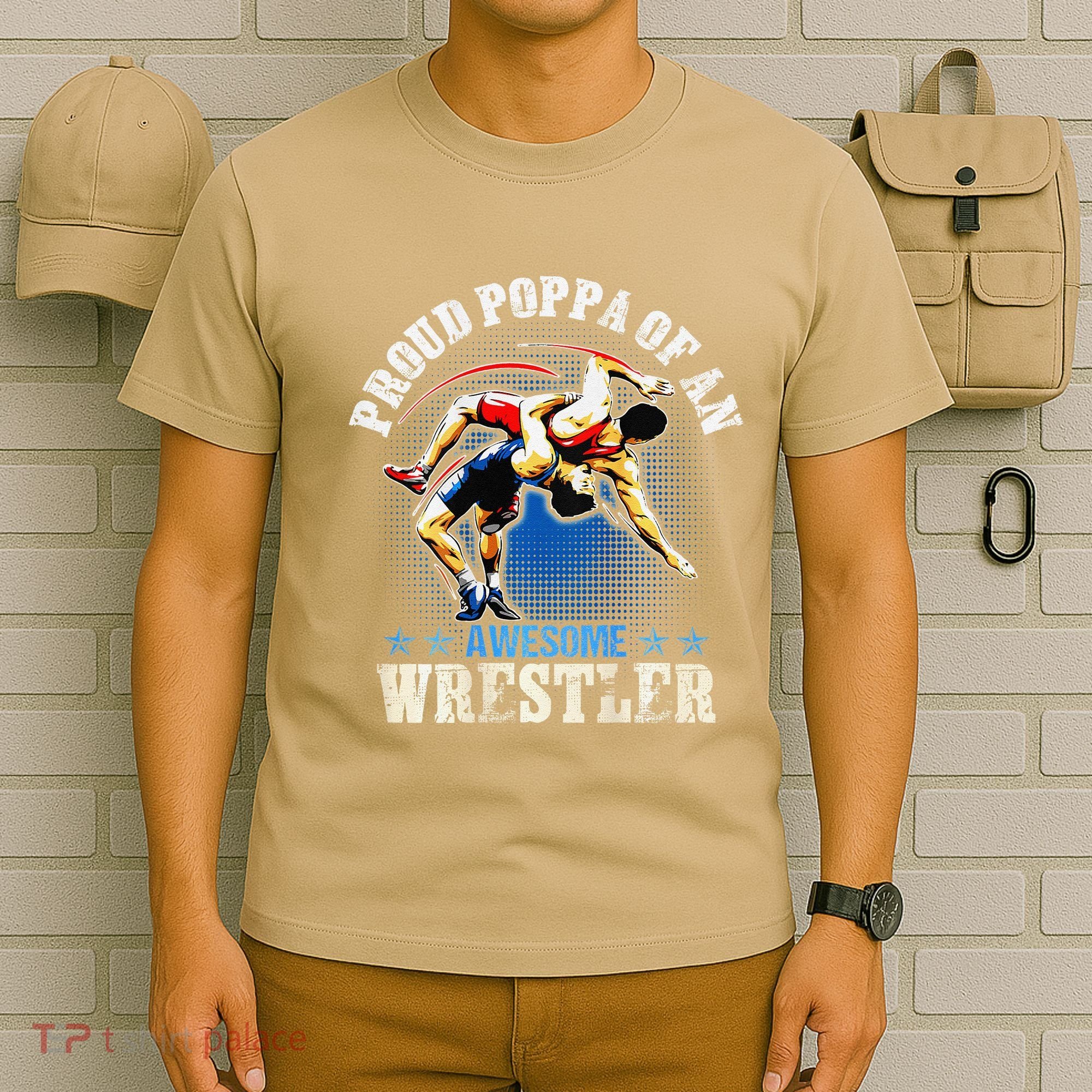 Wrestling Proud Poppa Of An Awesome Wrestler Backside T-Shirt