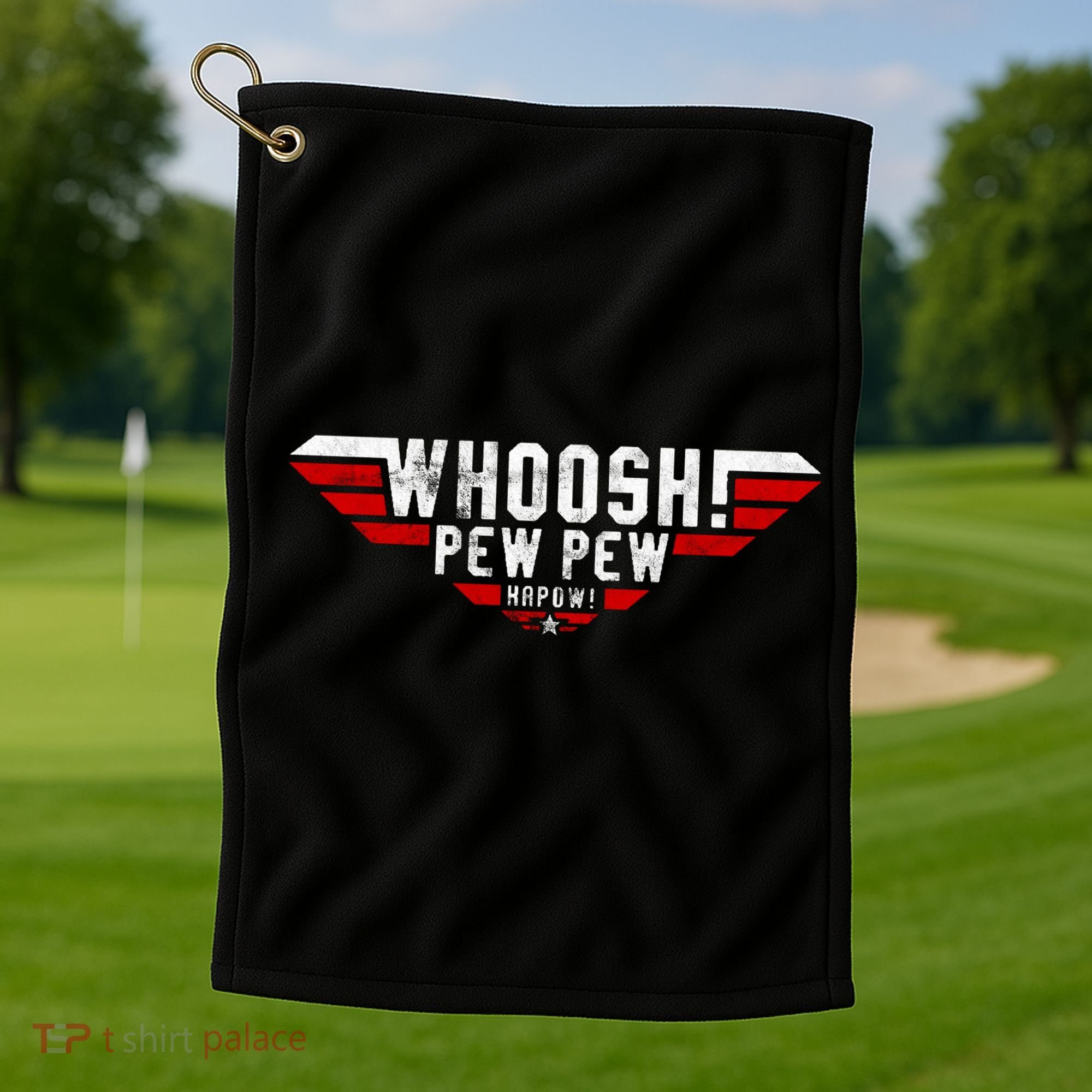 Whoosh! Pew Pew Funny Logo Golf Towel