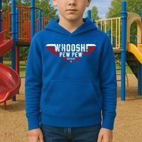 Whoosh! Pew Pew Funny Logo Kids Hoodie thumb 2