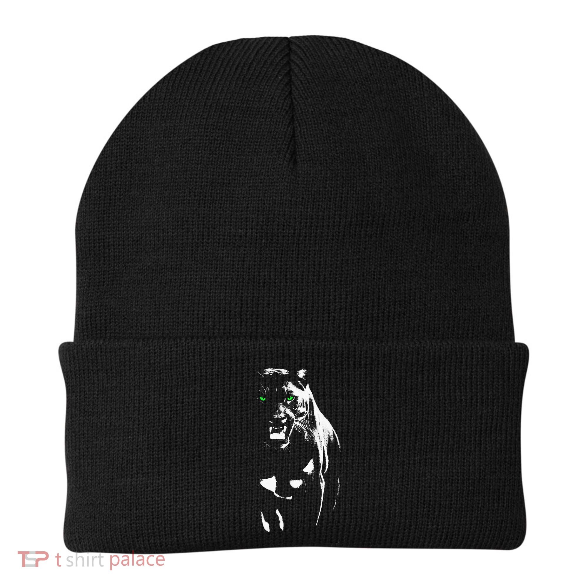 Wild Proud Panther With Cool Green Eyes Shows Beanie