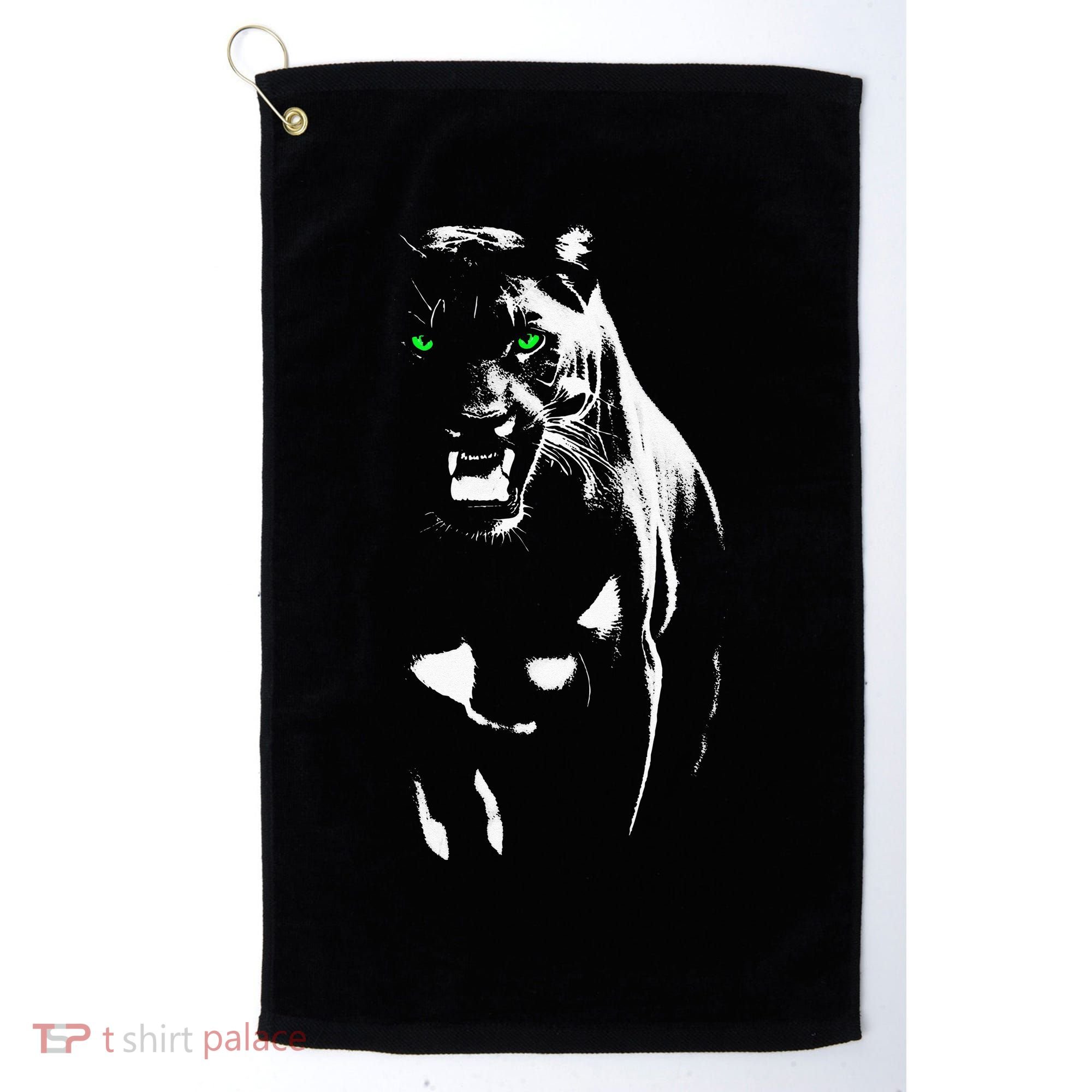 Wild Proud Panther With Cool Green Eyes Shows Golf Towel