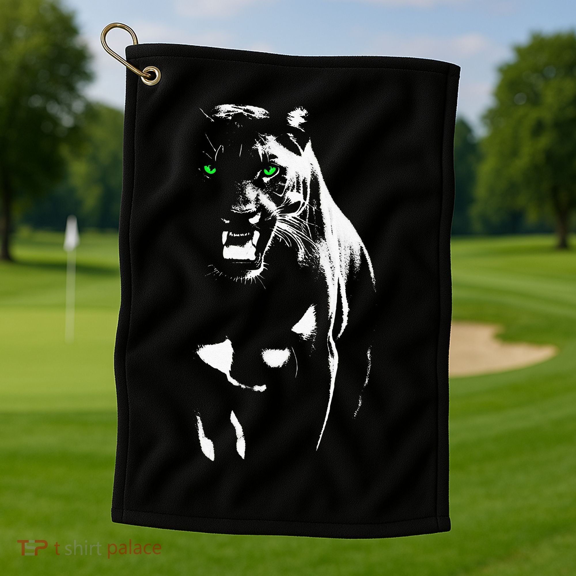 Wild Proud Panther With Cool Green Eyes Shows Golf Towel