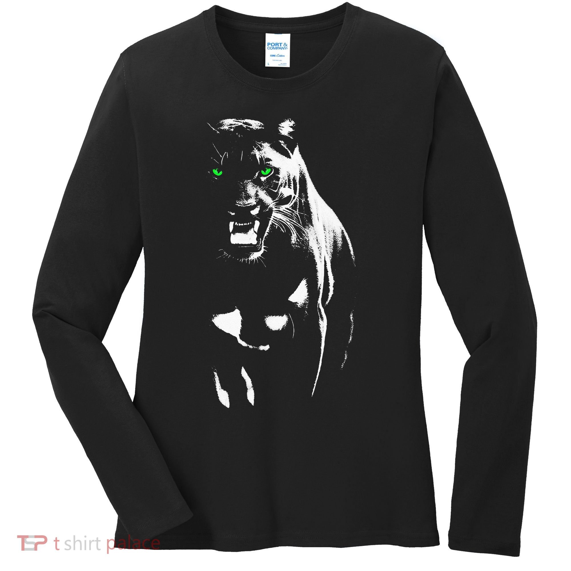 Wild Proud Panther With Cool Green Eyes Shows Women's Long Sleeve Shirt
