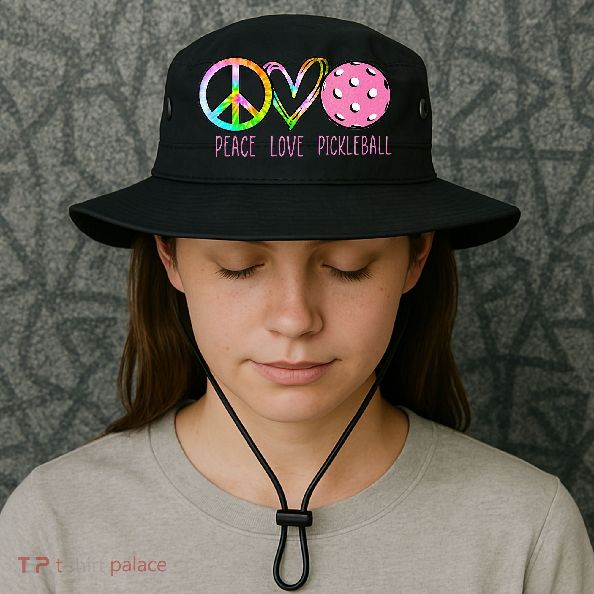 Womens Pickleball Retired Ladies Peace Love Pickleball Bucket Hat