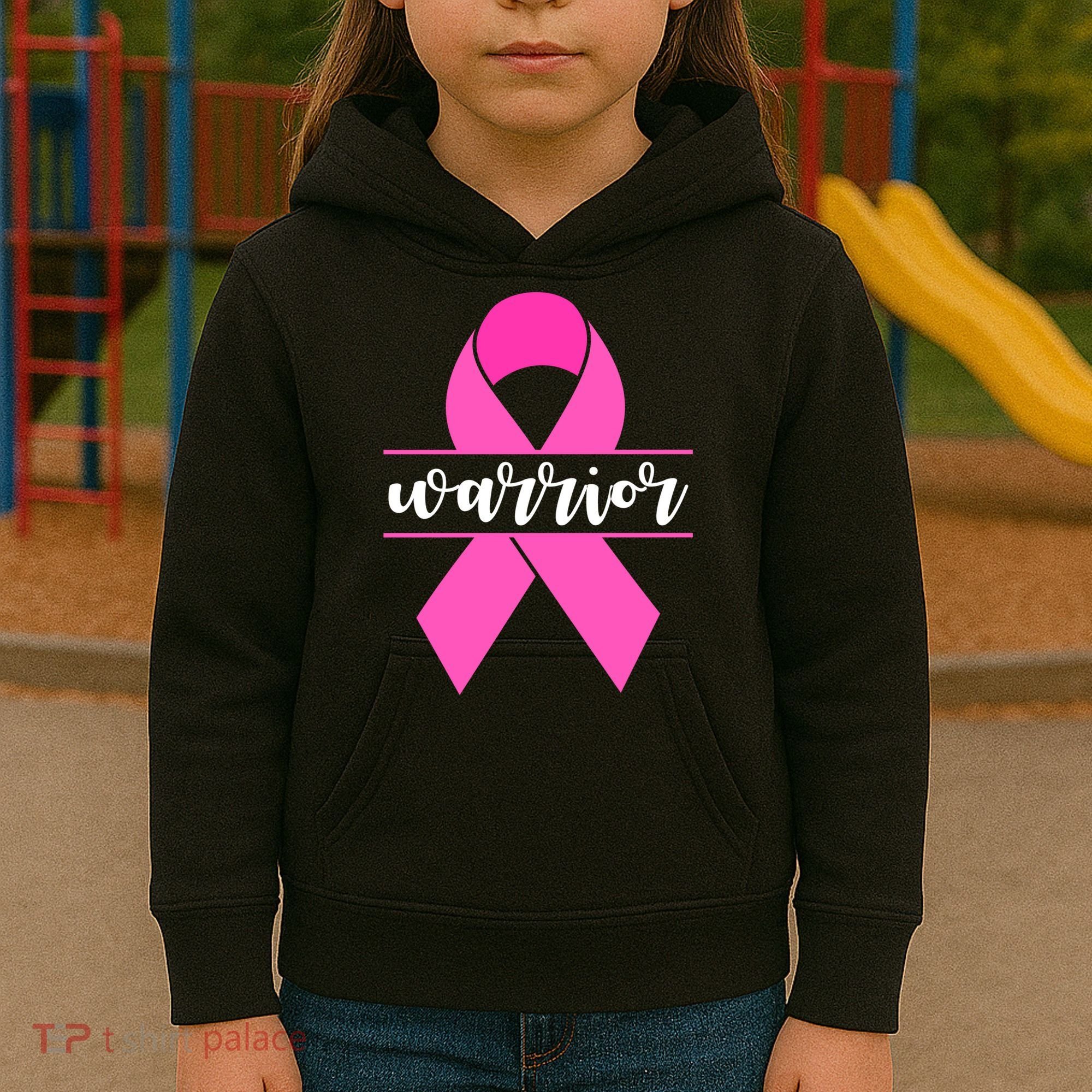 Warrior Pink Ribbon Breast Cancer Month Kids Hoodie