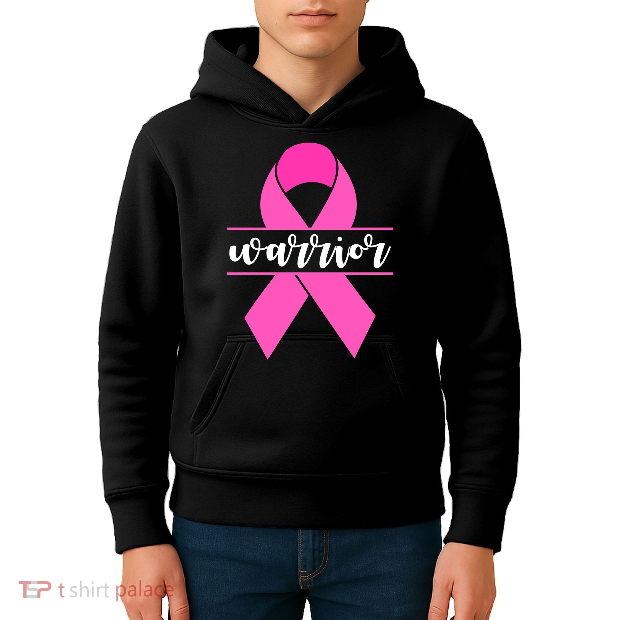 Warrior Pink Ribbon Breast Cancer Month Kids Hoodie