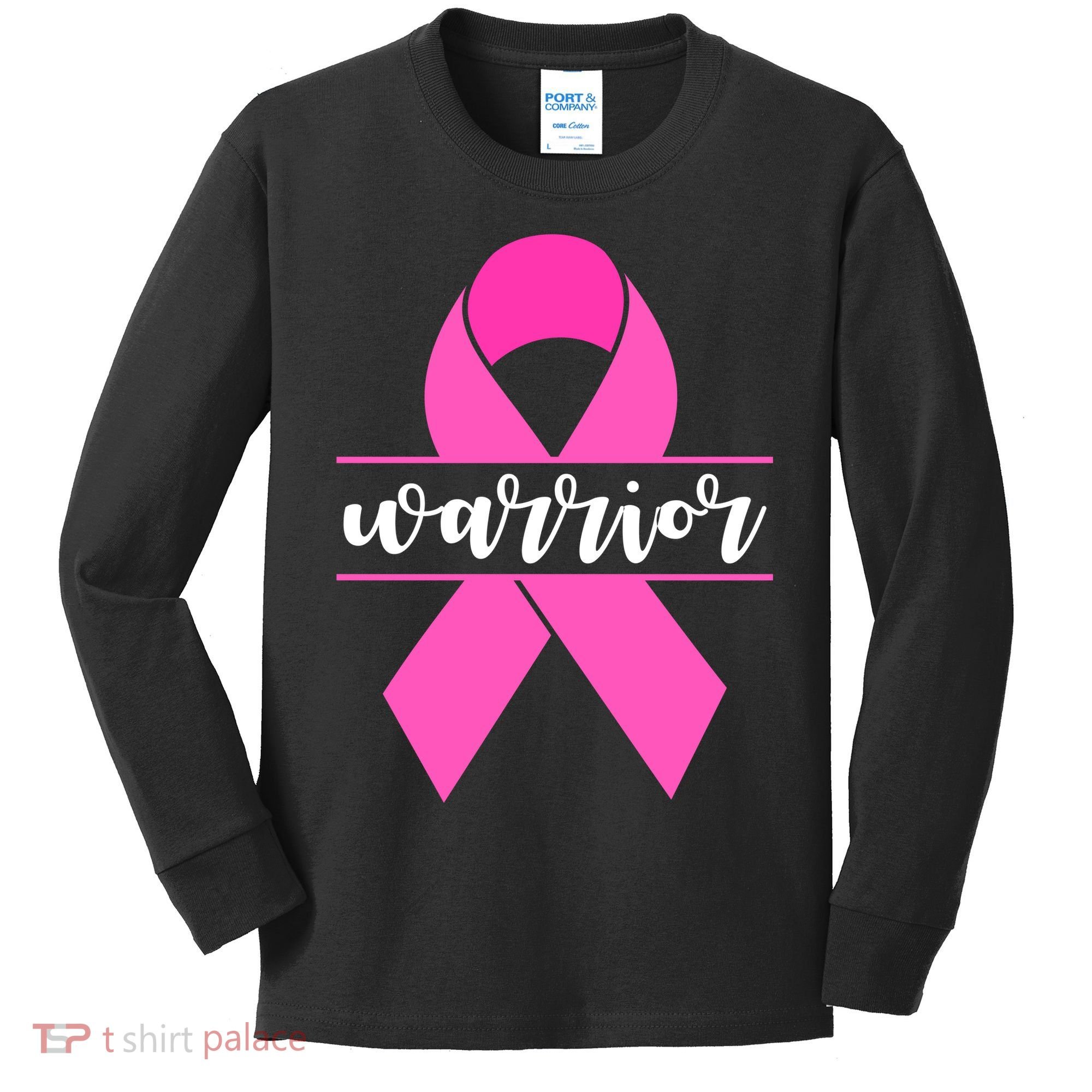 Warrior Pink Ribbon Breast Cancer Month Kids Long Sleeve Shirt