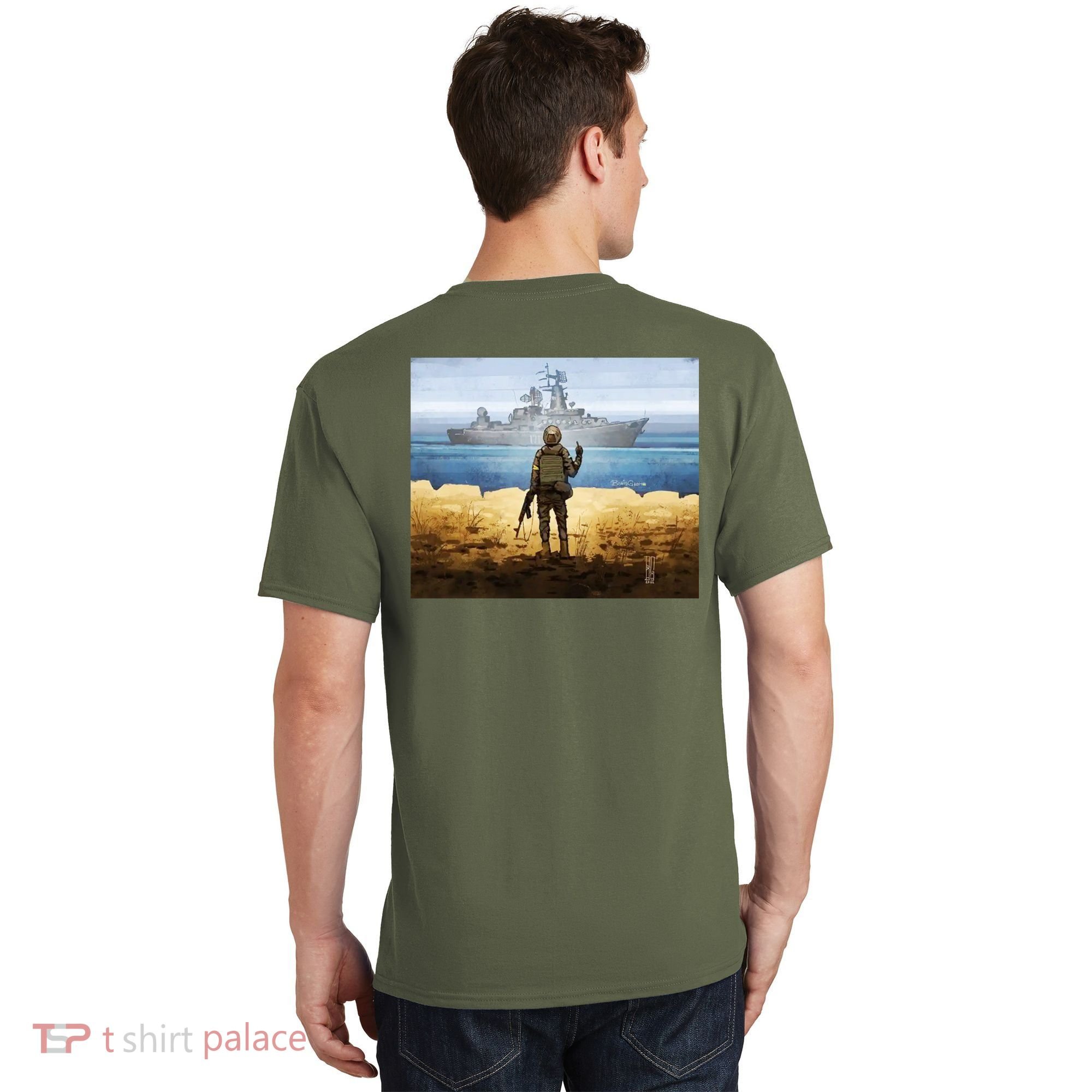 Warship Postage Stamp Front And Back Print Go F Yourself T-Shirt
