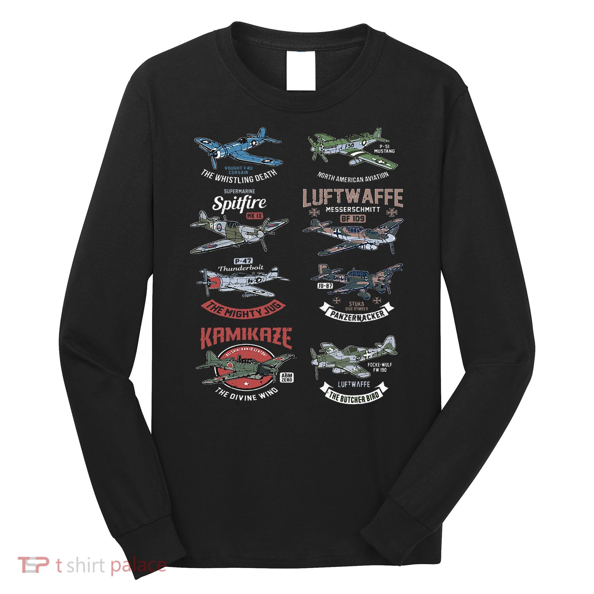 Ww2 Planes Warbirds Warplanes F4u Corsair P 47 Thunderbolt Long Sleeve Shirt
