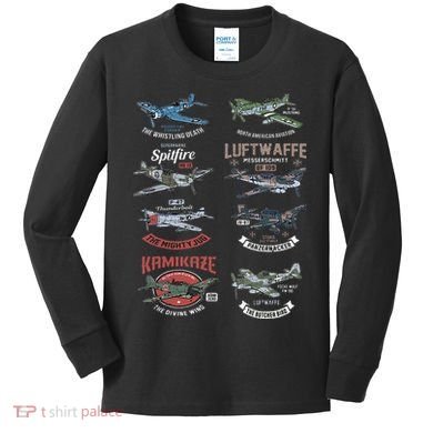Ww2 Planes Warbirds Warplanes F4u Corsair P 47 Thunderbolt Kids Long Sleeve Shirt