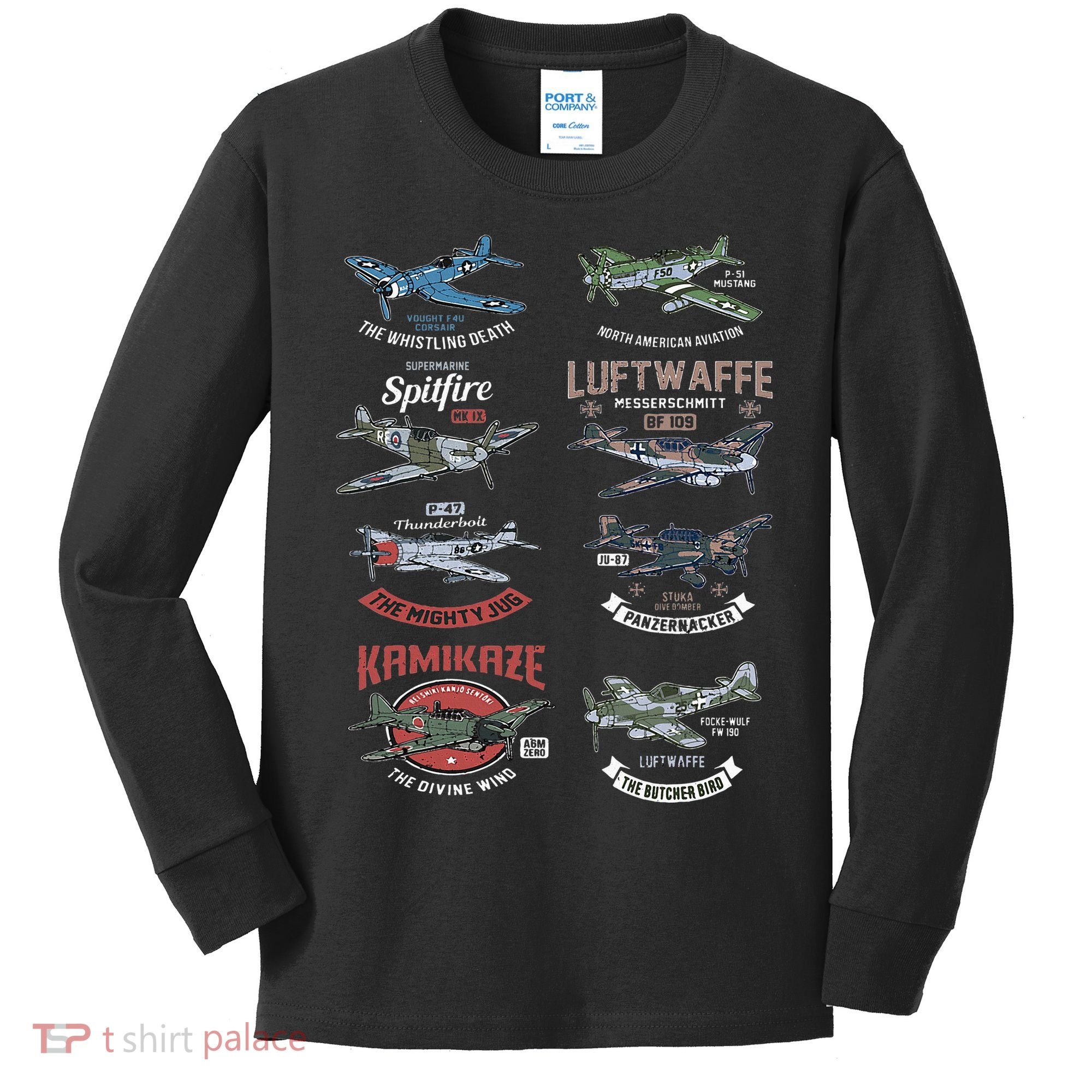 Ww2 Planes Warbirds Warplanes F4u Corsair P 47 Thunderbolt Kids Long Sleeve Shirt