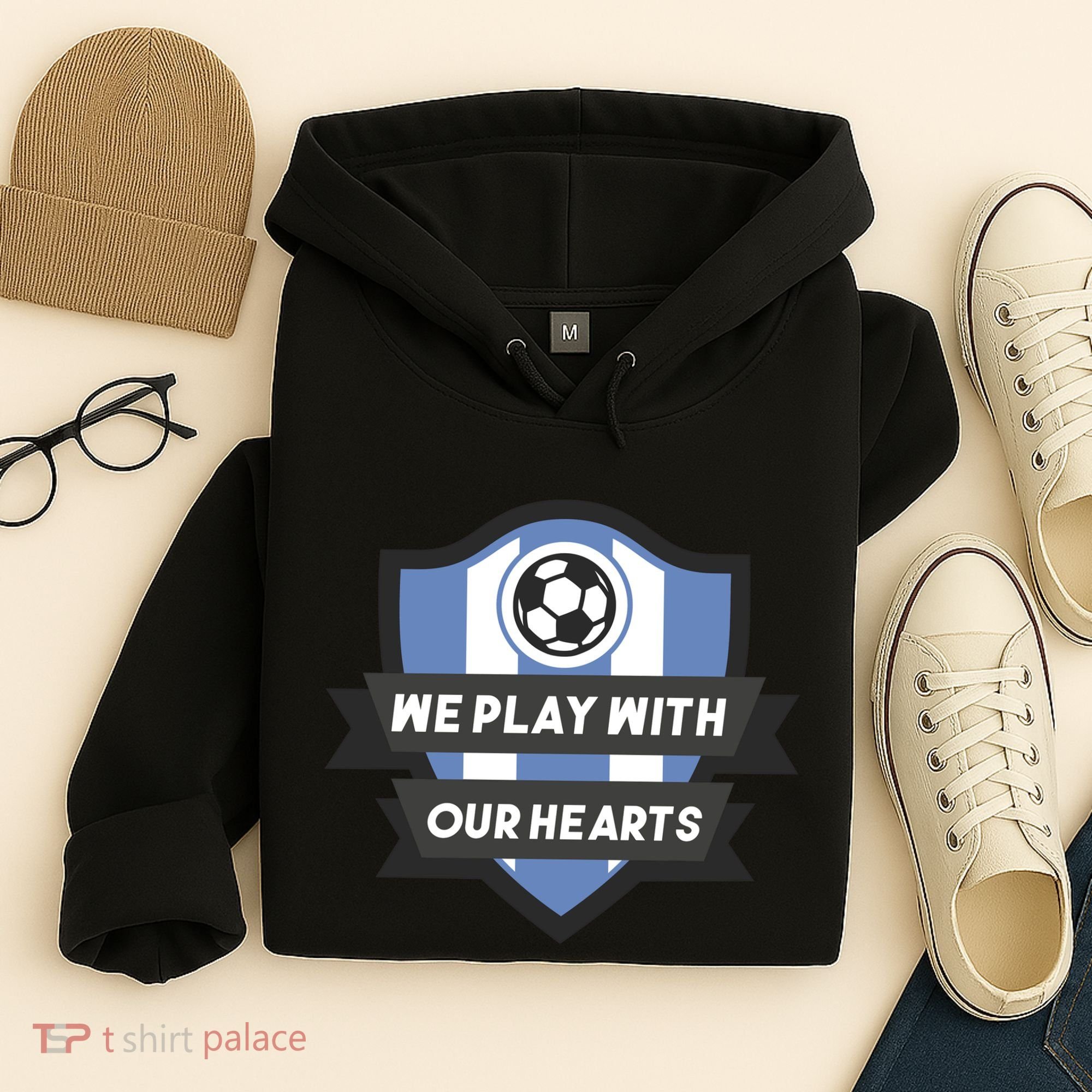 We Play With Our Hearts Soccer Player Hoodie