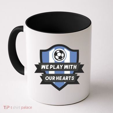 We Play With Our Hearts Soccer Player Coffee Mug