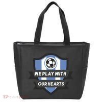 We Play With Our Hearts Soccer Player Tote Bag thumb 0